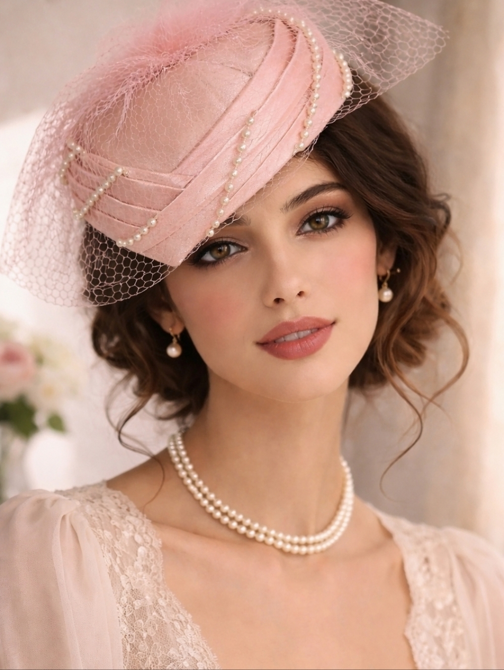 Vintage Lux 1950's Formal Pillbox Satin Hat Pearl Detail